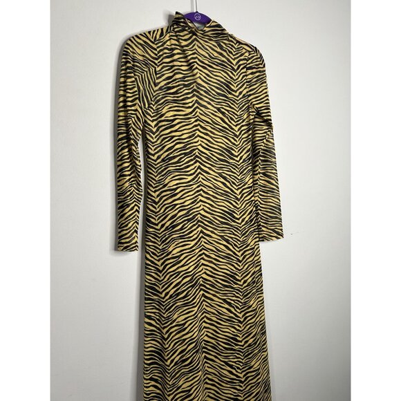 Simon Miller Zesty Yellow Black Zebra Stripe Mesh Maxi Dress Women's Size Small - Picture 8 of 9
